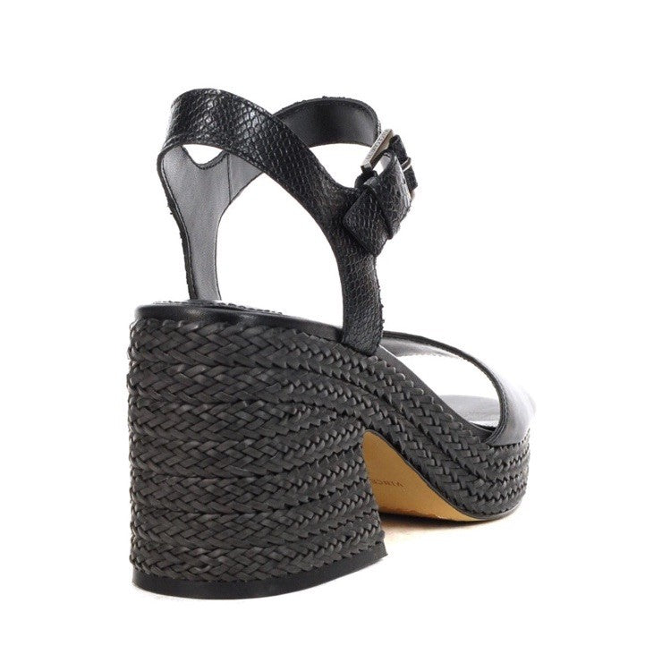 Vince Camuto Ranneli Black Two Tone Snake Leather Espadrille Sandals