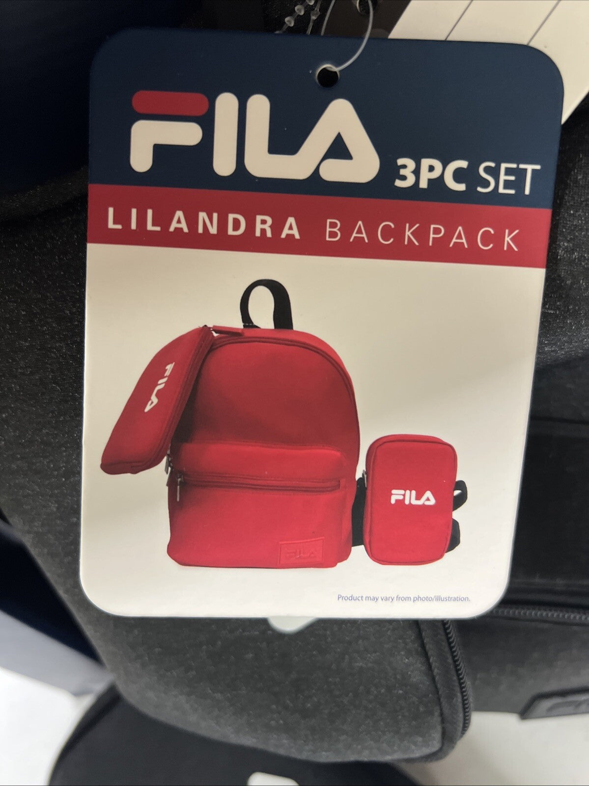 Fila Unisex Lilandra Backpack Gray Black With Pouch Medium 3-pc Set Backpack NWT