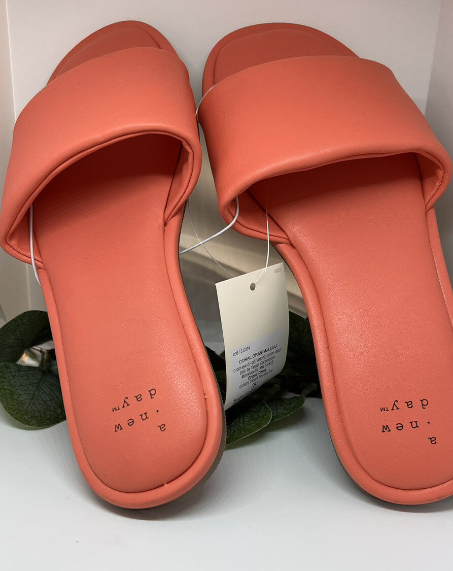New Women's LULU Woven Slide Sandals A New Day Coral Orange Size5