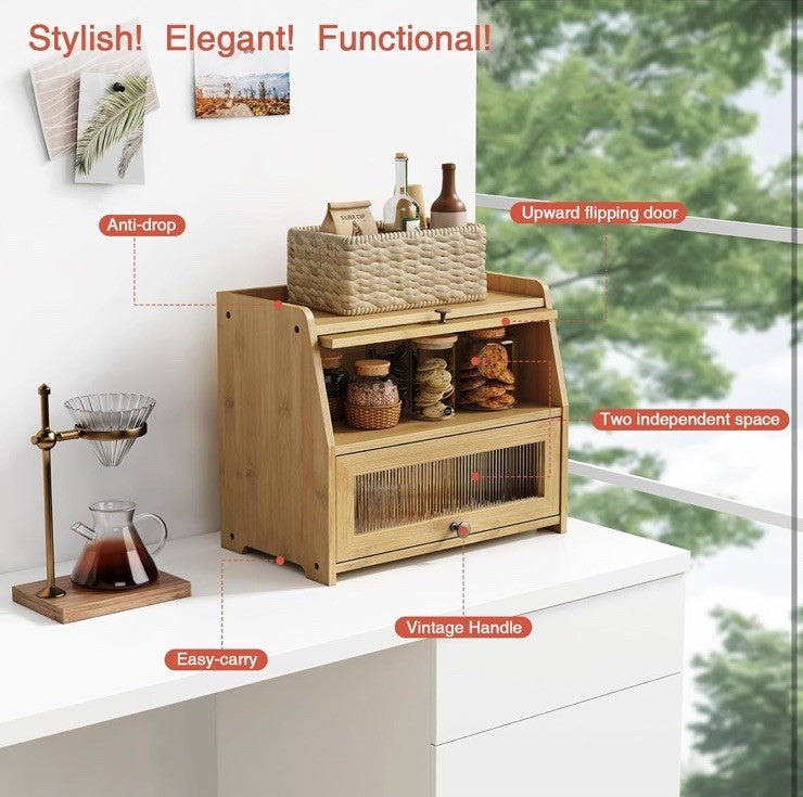 Large Bread Box for Kitchen Countertop, Black Bread Storage Container New in Box