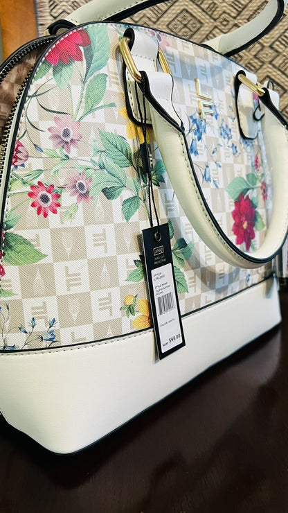 London Fog Women's Tulip Signature Satchel - White Floral  SRP $98