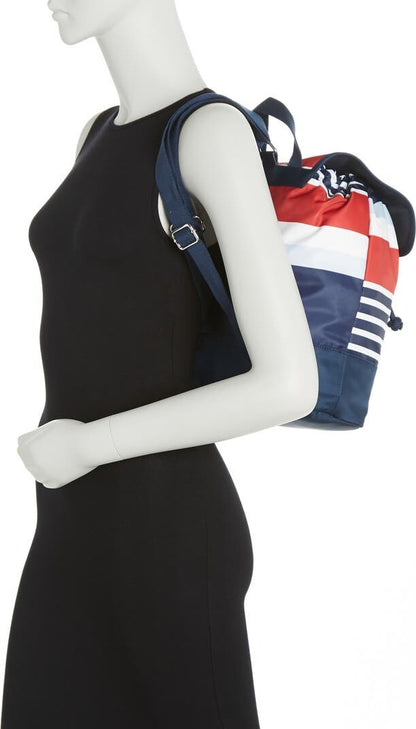 Tommy Hilfiger Women Navy Multi Stripe Portland Flap Nylon Backpack NWT 118$