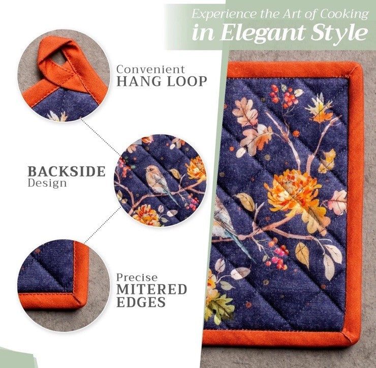 Oven Mitt & Pot Holder Set Maison d'Hermine 100% Cotton 7.5"x13" & 8"x8"