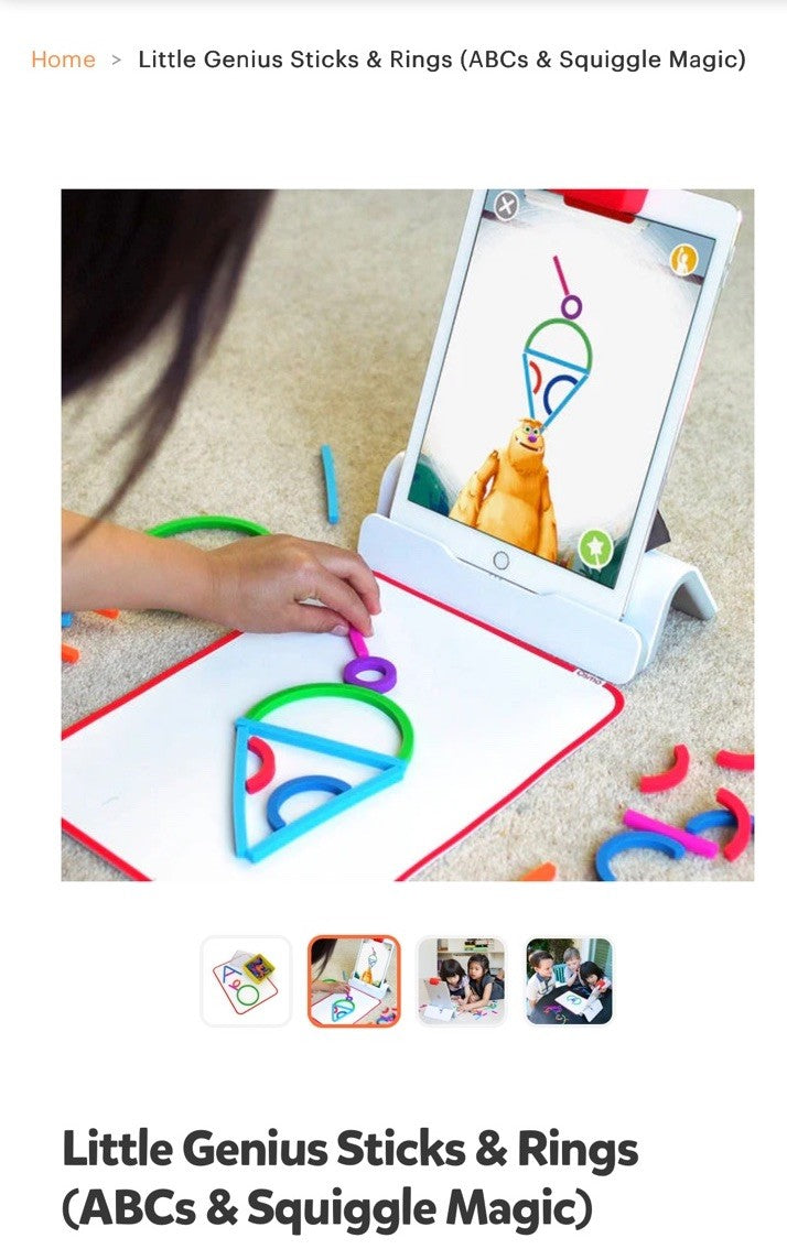 Osmo Little Genius Sticks & Rings Starter Kit for iPad NEW  w/Osmo base MSRP $64