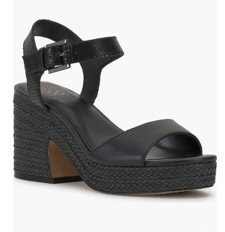 Vince Camuto Ranneli Black Two Tone Snake Leather Espadrille Sandals