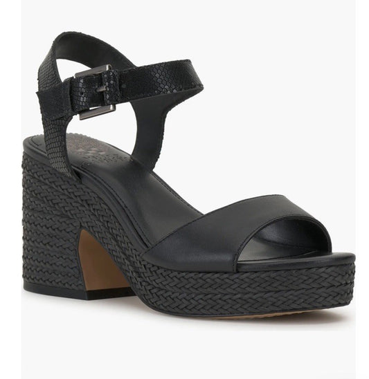 Vince Camuto Ranneli Black Two Tone Snake Leather Espadrille Sandals