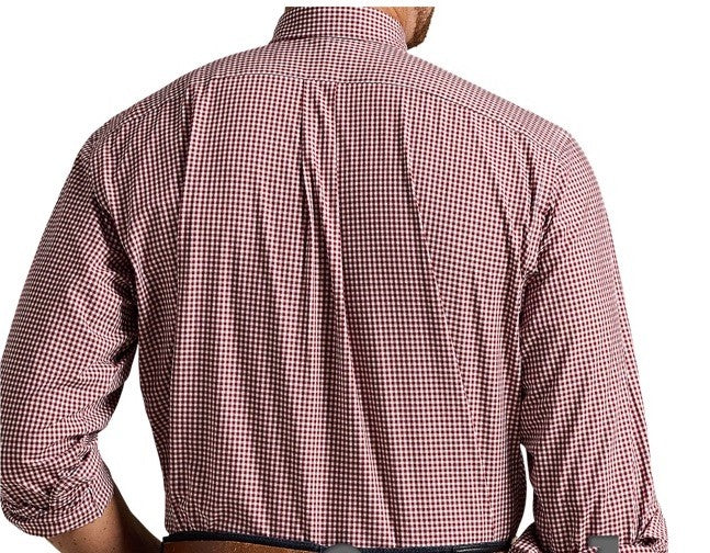 Polo Ralph Lauren Cotton/Stretch Navy Burgundy GINGHAM Shirt CLASSIC FIT L Pony