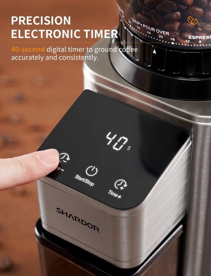 Anti-Static Conical Burr Coffee Grinder with Precision Timer Touch Screen NIB