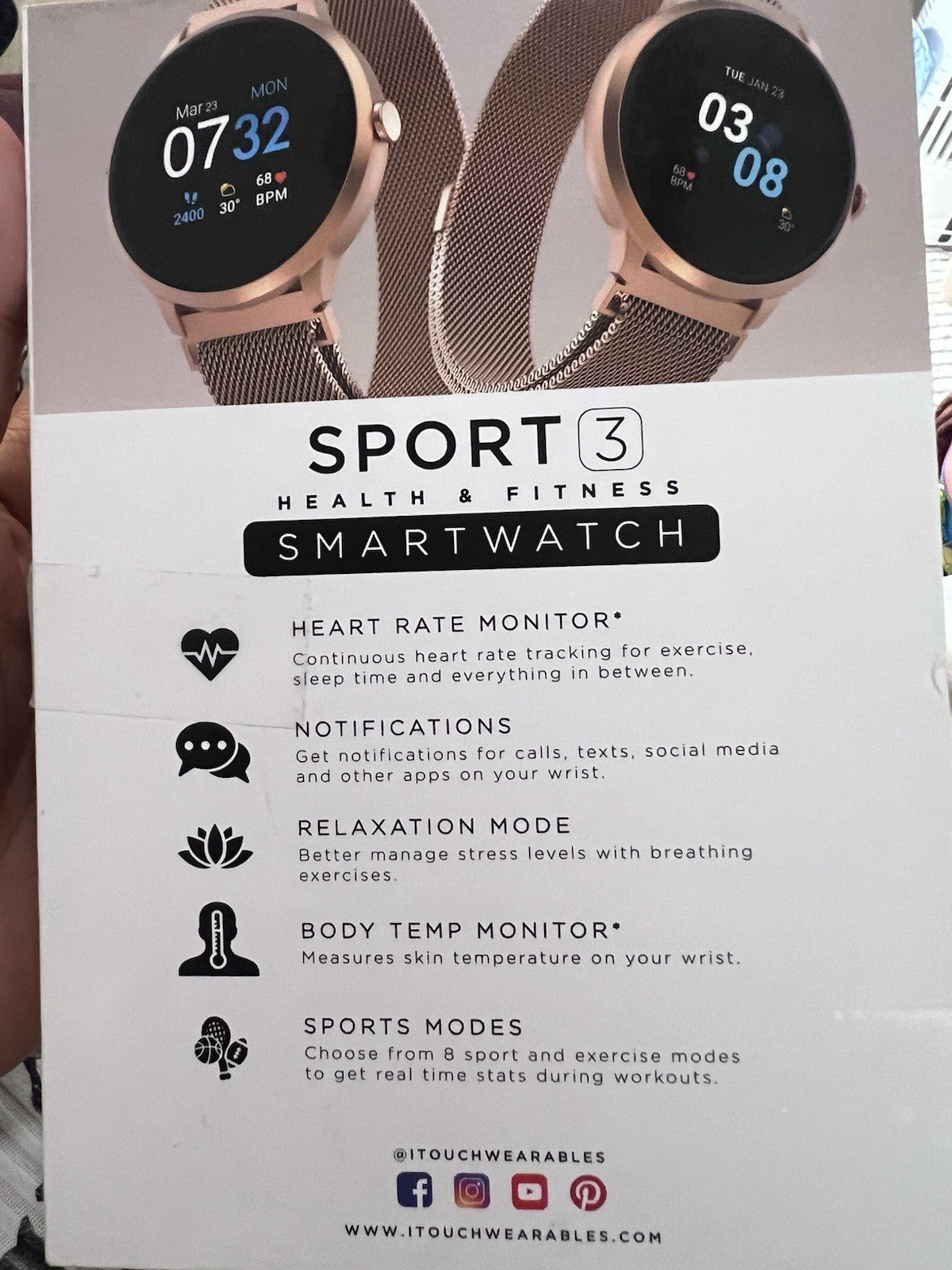 Itouch Sport 3 Smart Watch & Fitness Tracker, Women & Men, (43mm), Rosegold Mesh