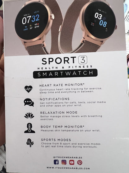 Itouch Sport 3 Smart Watch & Fitness Tracker, Women & Men, (43mm), Rosegold Mesh