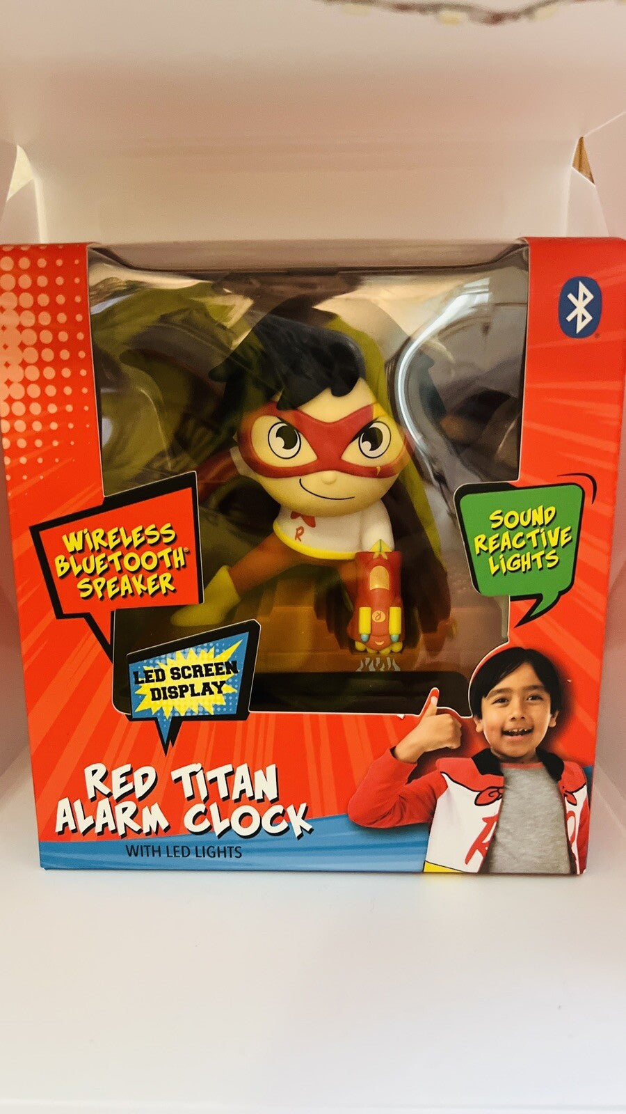 Ryan's World Red Titan Kid's Alarm Clock with Bluetooth Speaker
