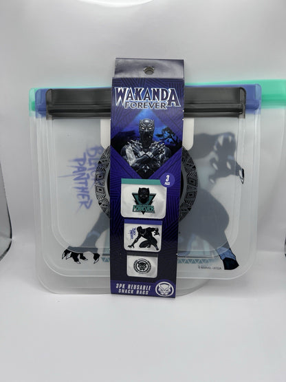 2022 Marvel Black panther Wakanda Forever 3Pk Reusable Snack Bags new