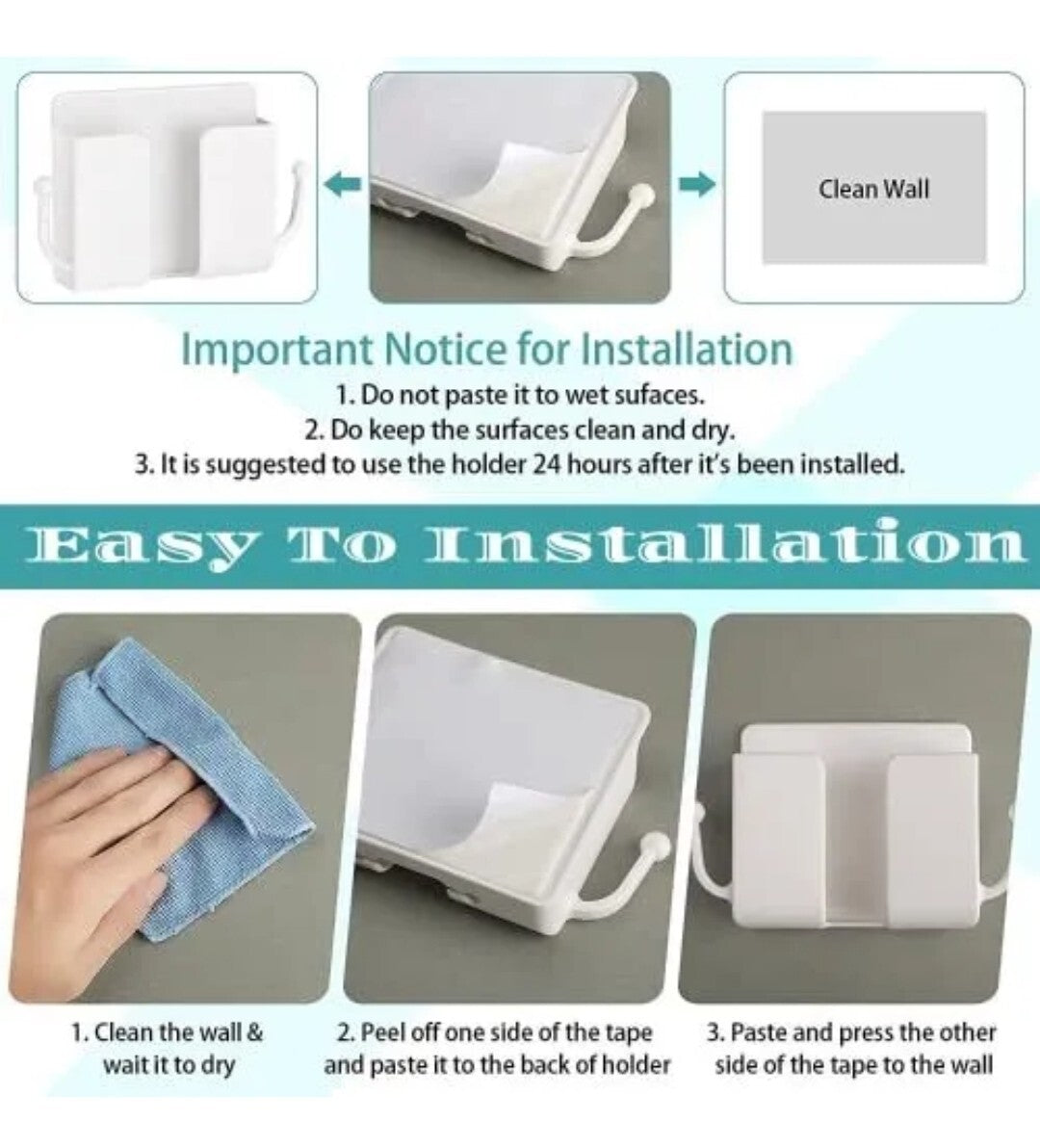 APPO 4Pcs Wall Mount Phone Holder with Hooks,3M Adhesive Mobile Phone...