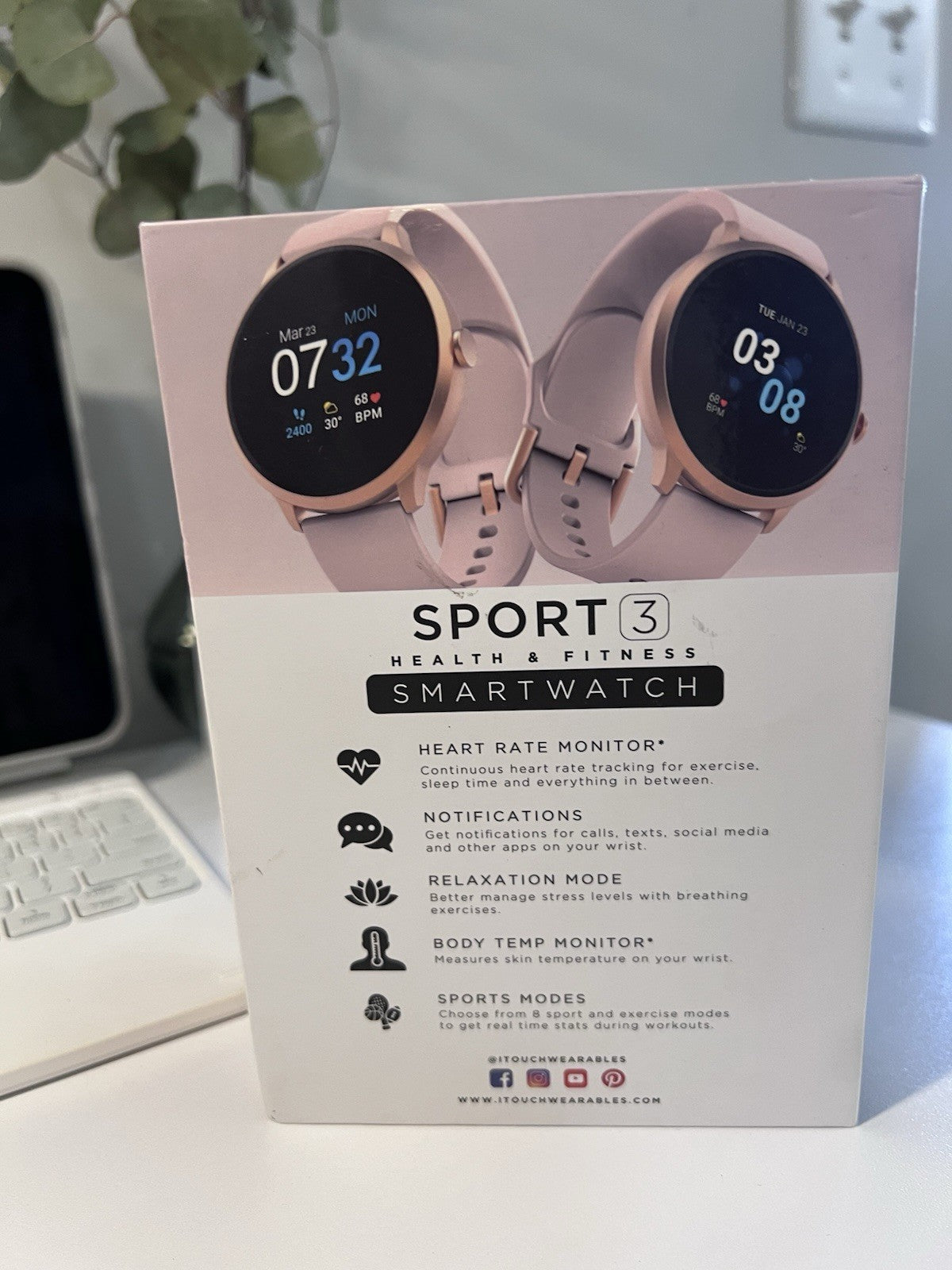 iTouch Sport 3 Smartwatch Fitness Tracker: Rose Gold Case Blush Strap (Openbox)