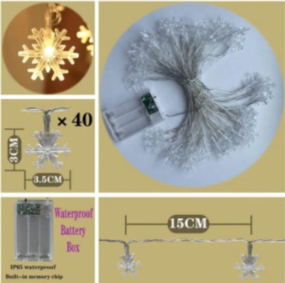 Christmas Decoration Lights, Snowflake Lights White 20ft 40 LED Battery Powered 