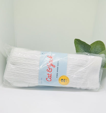 Cat & Jack Girls Casual Knee High Socks Size M(9-2.5) Cable Knit White 2pk