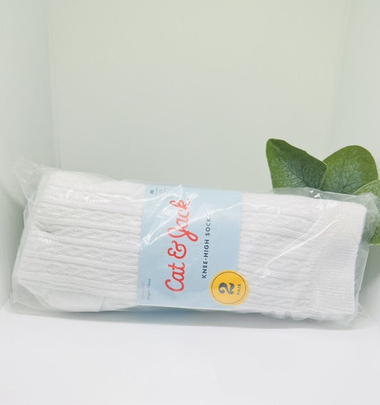 Cat & Jack Girls Casual Knee High Socks Size M(9-2.5) Cable Knit White 2pk