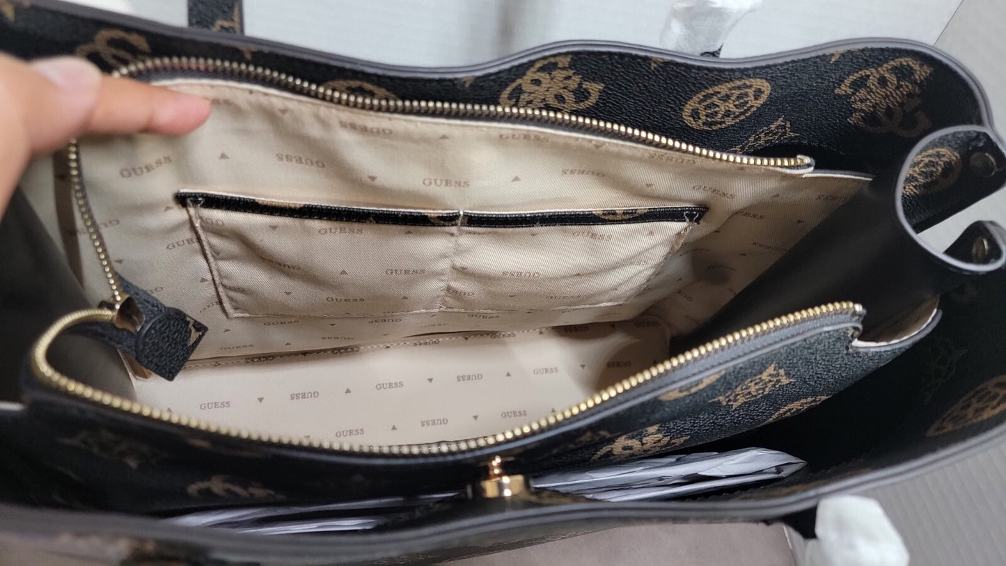Guess Meridian Women's Luxury Tote Handbag Top Handle Mocha Purse Signature New