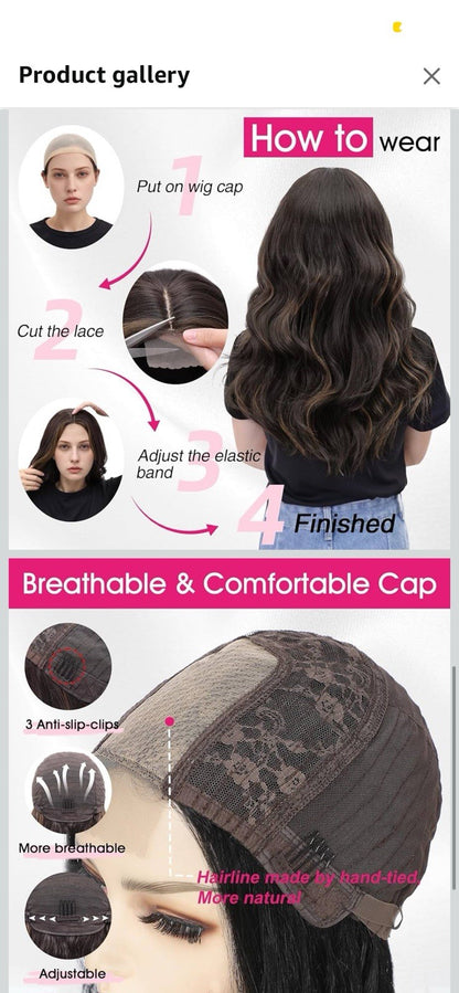 Black Wigs for Women 18 Inch Middle Part Medium Length Short Curly Wavy Wigs,...
