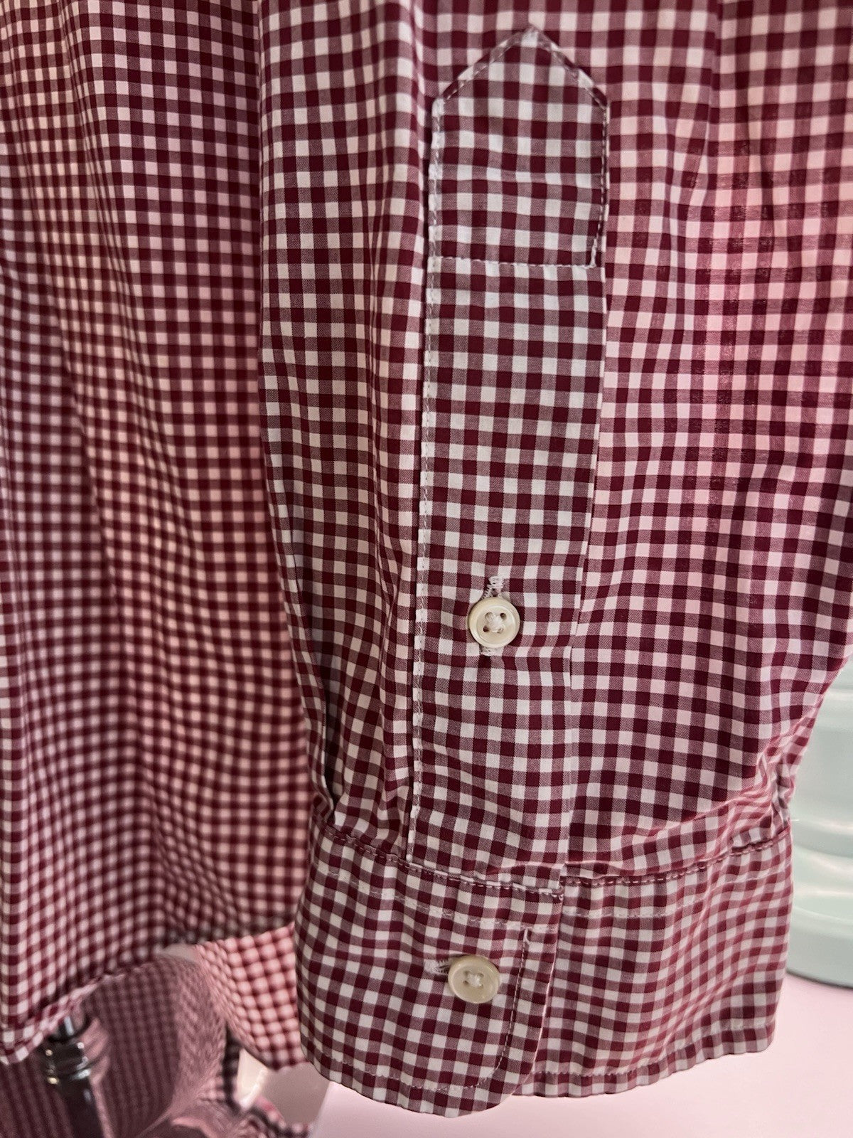 Polo Ralph Lauren Cotton/Stretch Navy Burgundy GINGHAM Shirt CLASSIC FIT L Pony