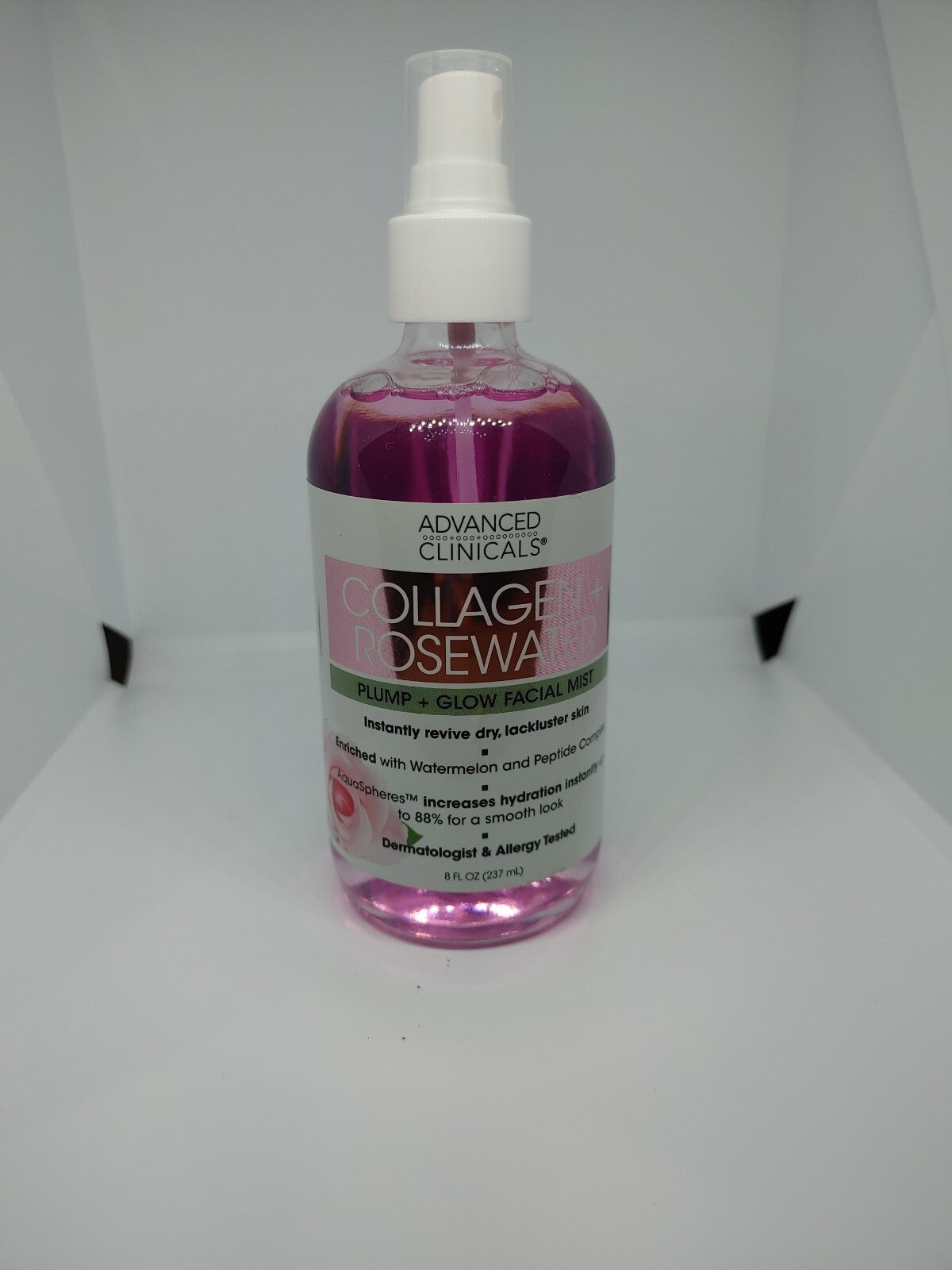 Advanced Clinicals Collagen + Rosewater Plump + Glow Facial Mist 8fl.oz 