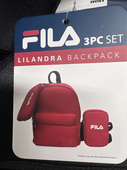Fila Unisex Lilandra Backpack Gray Black With Pouch Medium 3-pc Set Backpack NWT