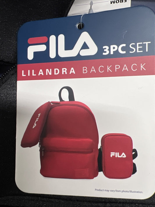 Fila Unisex Lilandra Backpack Gray Black With Pouch Medium 3-pc Set Backpack NWT