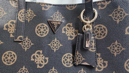 Guess Meridian Women's Luxury Tote Handbag Top Handle Mocha Purse Signature New