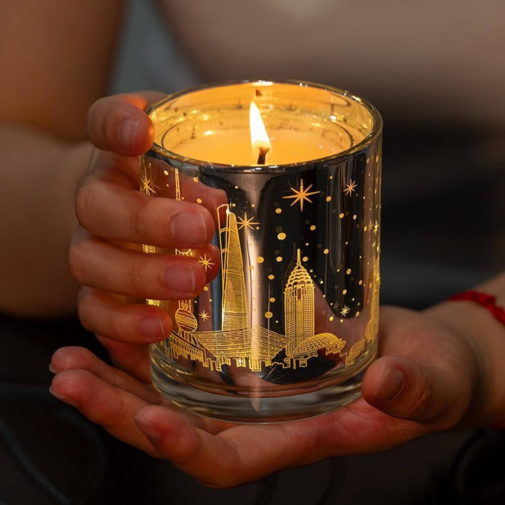 Light Sensitive LED Light Scented Candle, 4.9oz Home Scented Candle, Plated Cup 