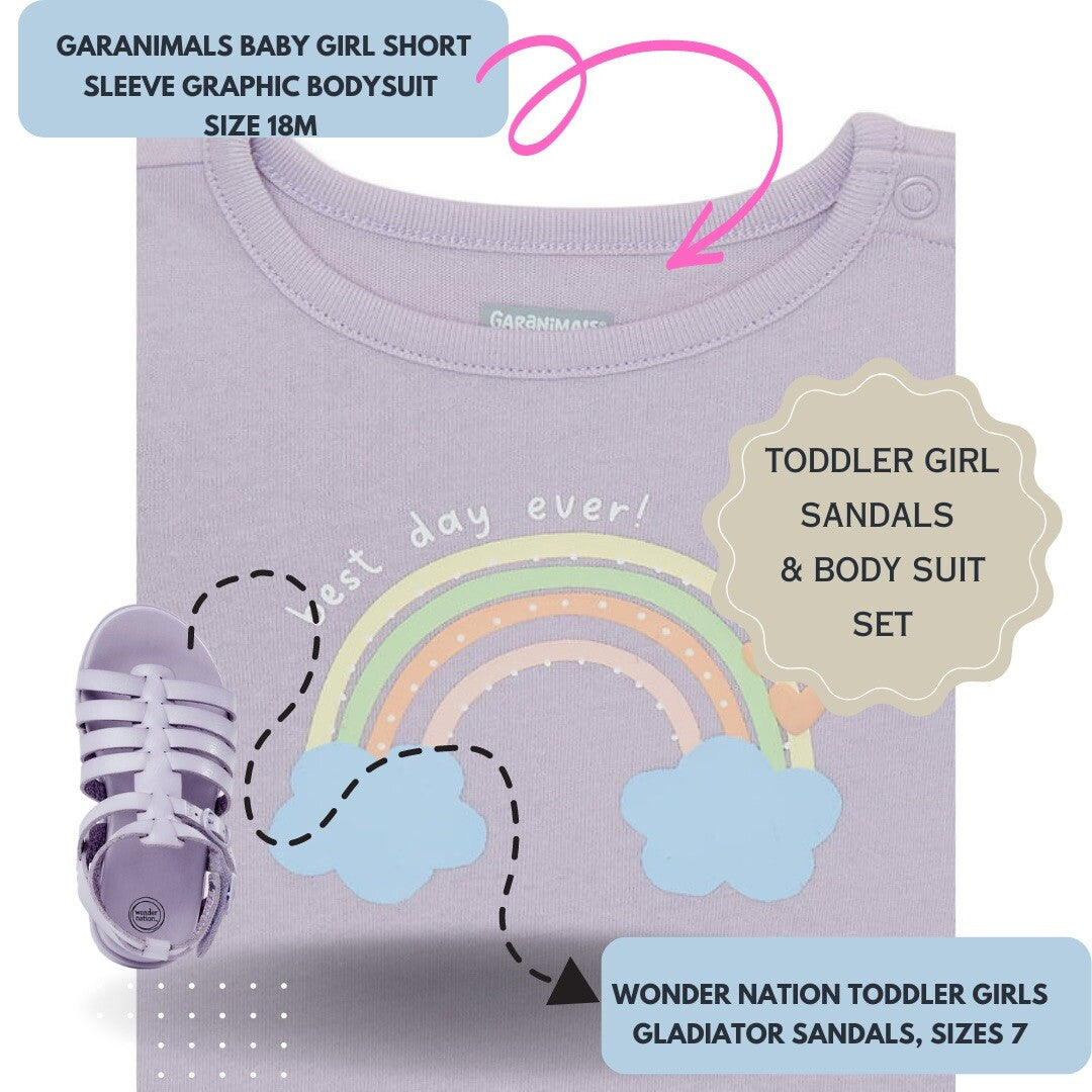 Garanimals Baby Girls Cute Rainbow /Bodysuits Size18 M & Gladiator Sandals Size7