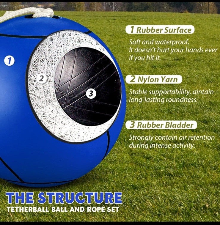10 ft Tetherball Set with 2 Balls, Portable Replacement Tetherball Ball & Rope