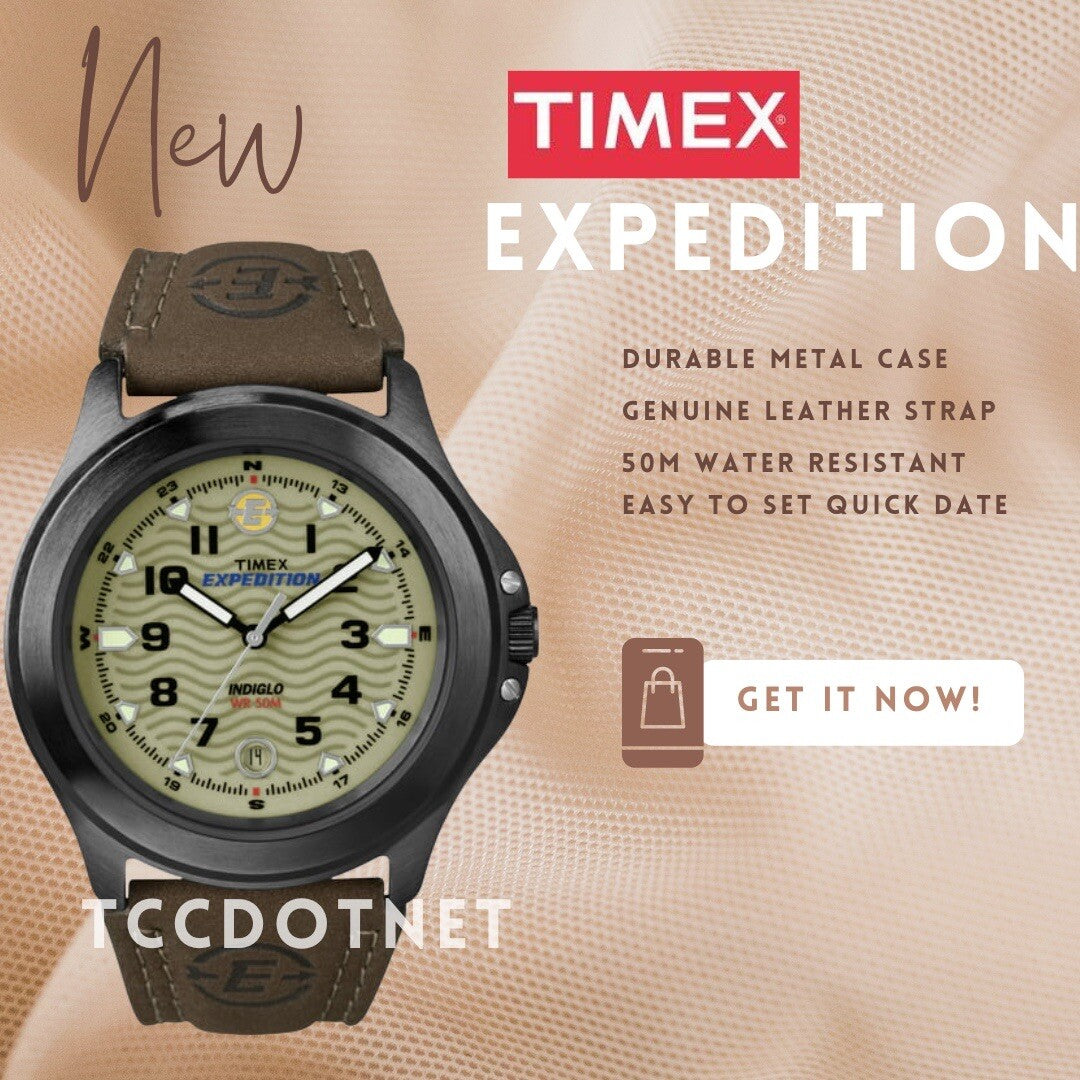 Timex Men's T47012 Expedition Metal Field Brown Leather Strap Watch New w/ Case