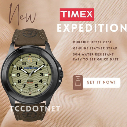 Timex Men's T47012 Expedition Metal Field Brown Leather Strap Watch New w/ Case