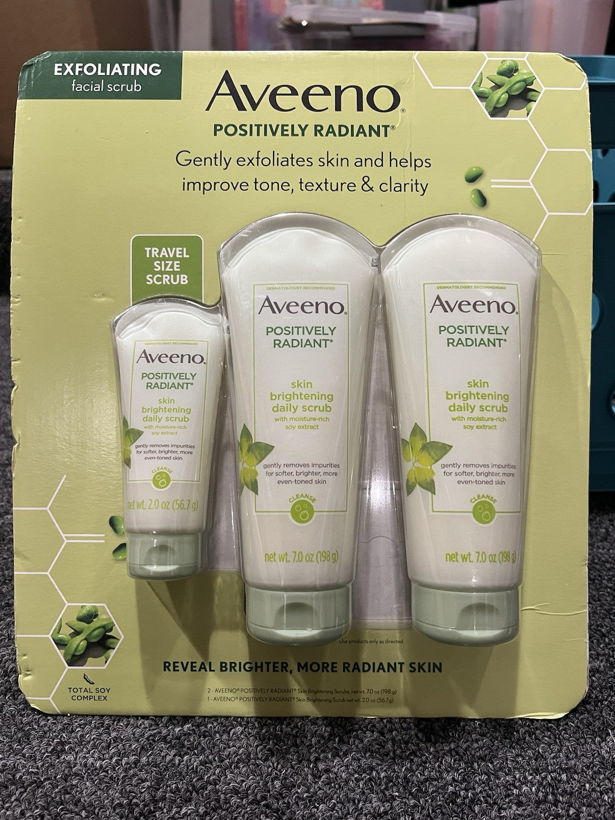 AVEENO Positively Radiant  Skin Brightening Facial Scrub Set of 3 New Sealed