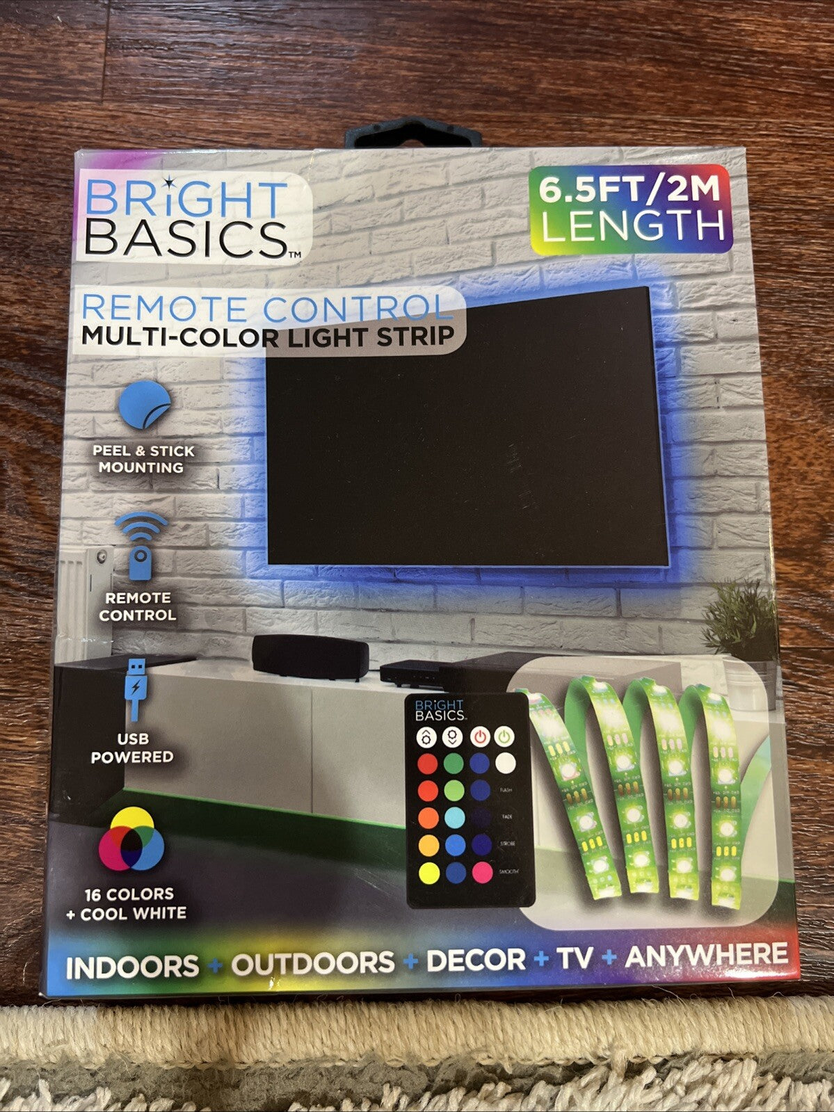 Bright Basics Multi-Color/Multi-White USB LED Light Strip 6.5ft With Remote