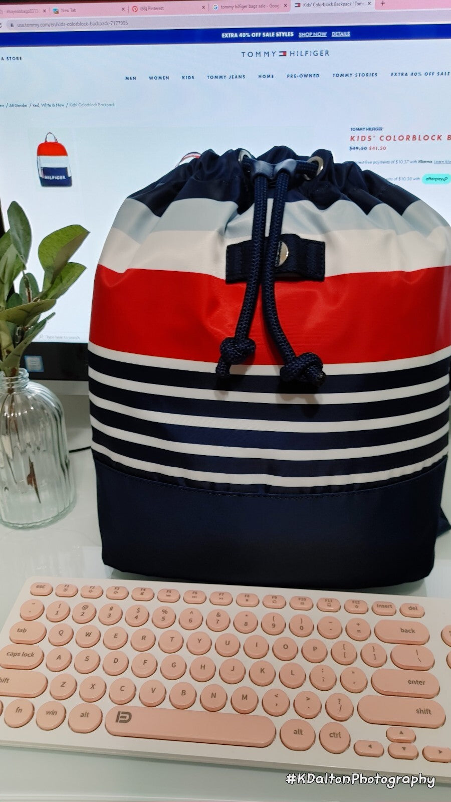 Tommy Hilfiger Women Navy Multi Stripe Portland Flap Nylon Backpack NWT 118$