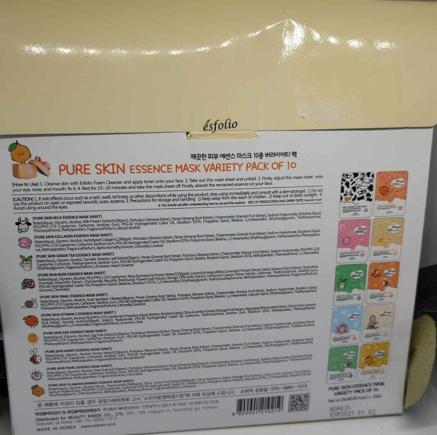 esfolio Pure Skin Essence Mask Variety Of 10 Pack - K-Beauty New