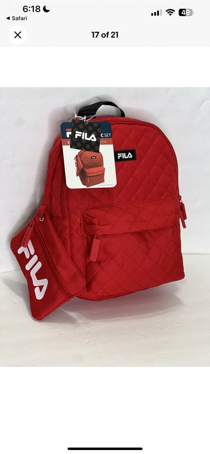 Fila Womens Backpack Red Quilt With Pouch Medium Eileen 2-pc Set Backpack NWT