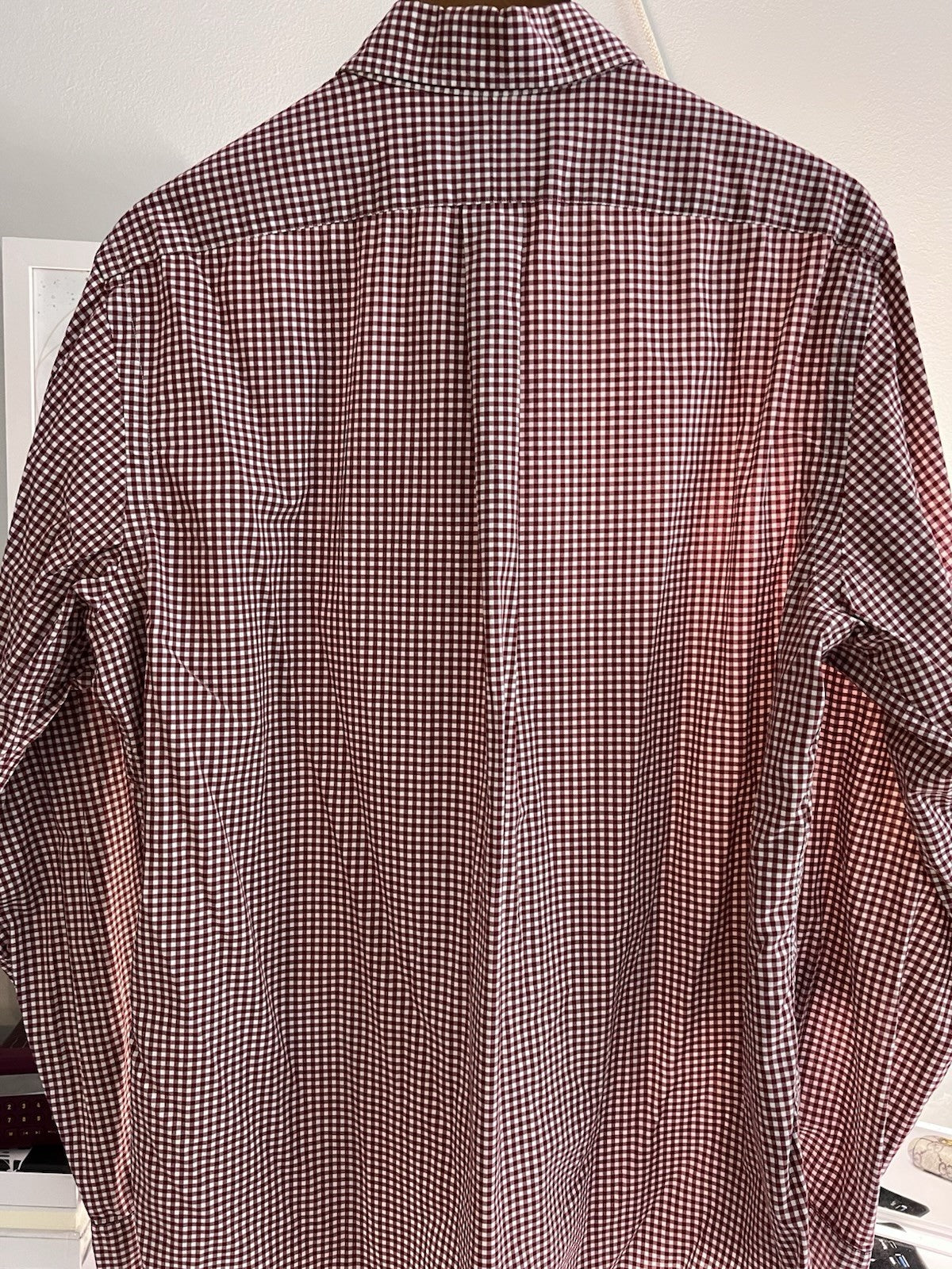 Polo Ralph Lauren Cotton/Stretch Navy Burgundy GINGHAM Shirt CLASSIC FIT L Pony