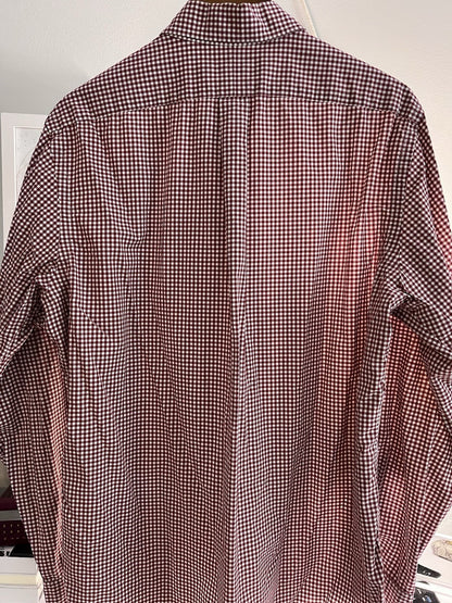 Polo Ralph Lauren Cotton/Stretch Navy Burgundy GINGHAM Shirt CLASSIC FIT L Pony