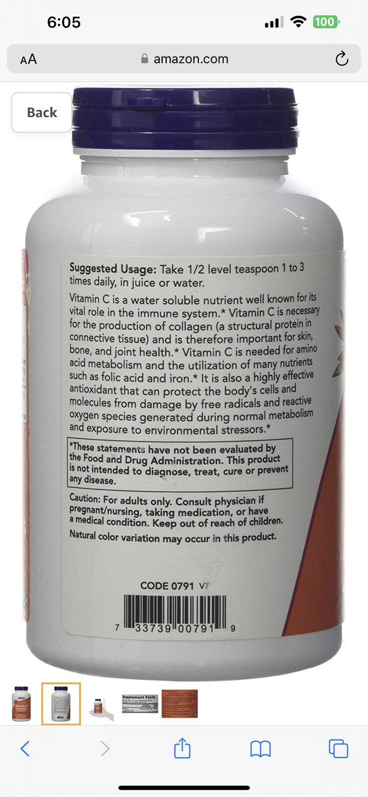 Now vitamin c crystals ascorbic acid Antioxidant protection 1 LB New
