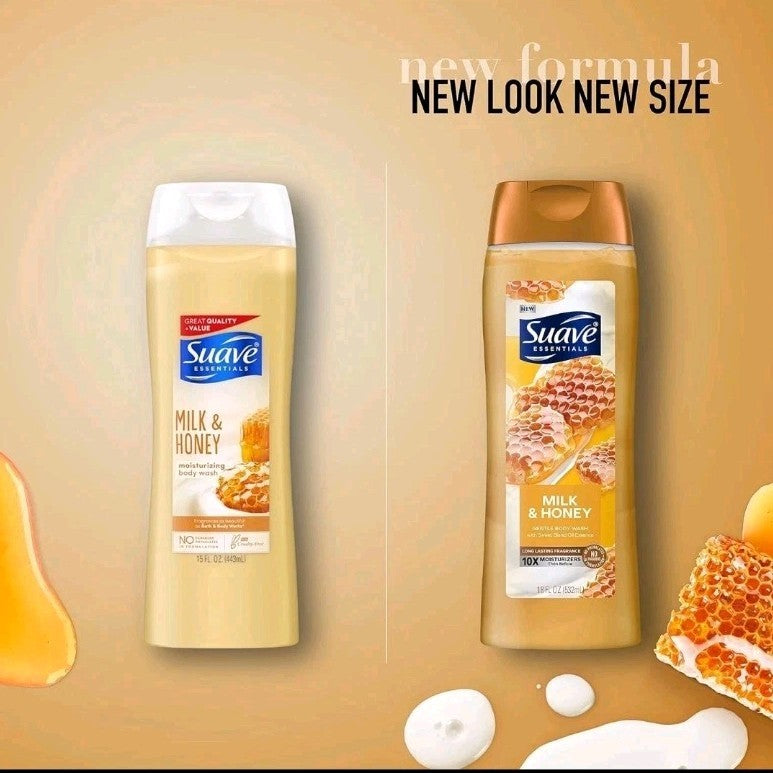 Suave Moisturizing Body Wash, Milk & Honey /18 Oz Pack of 6