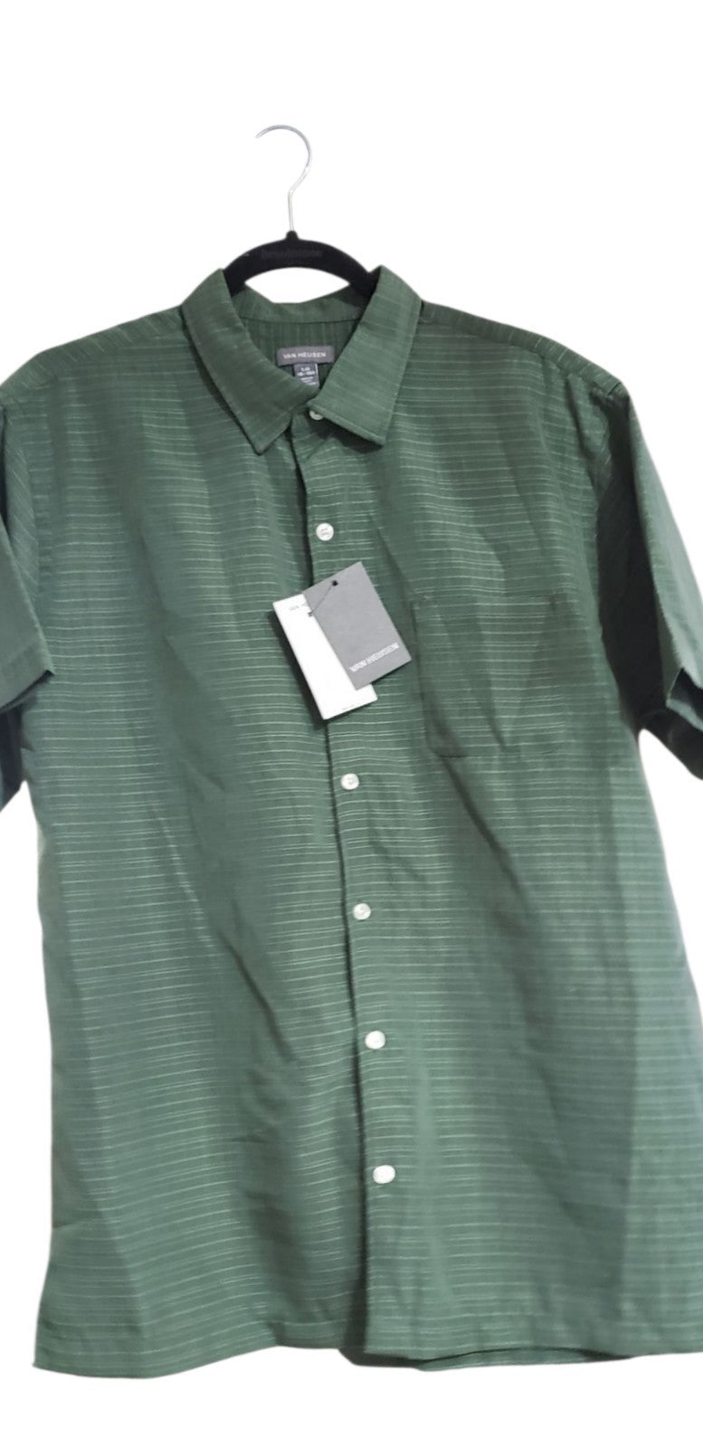 Van Heusen Dress Shirt Mens Size Large Green Solid 