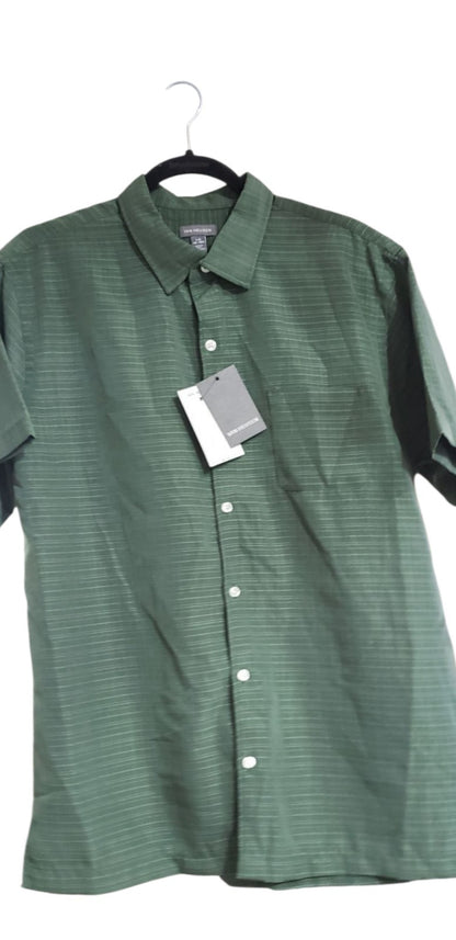 Van Heusen Dress Shirt Mens Size Large Green Solid 