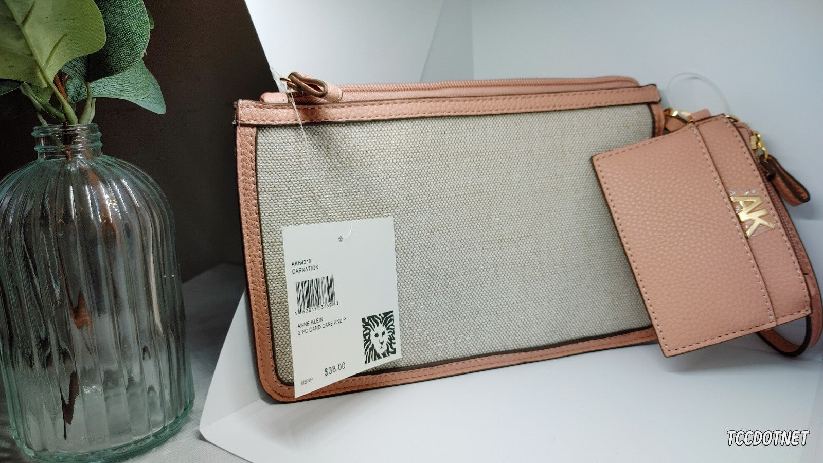 Anne Klein 2-pc Wristlet /Card Case with Pouch in Carnation Pink NWT