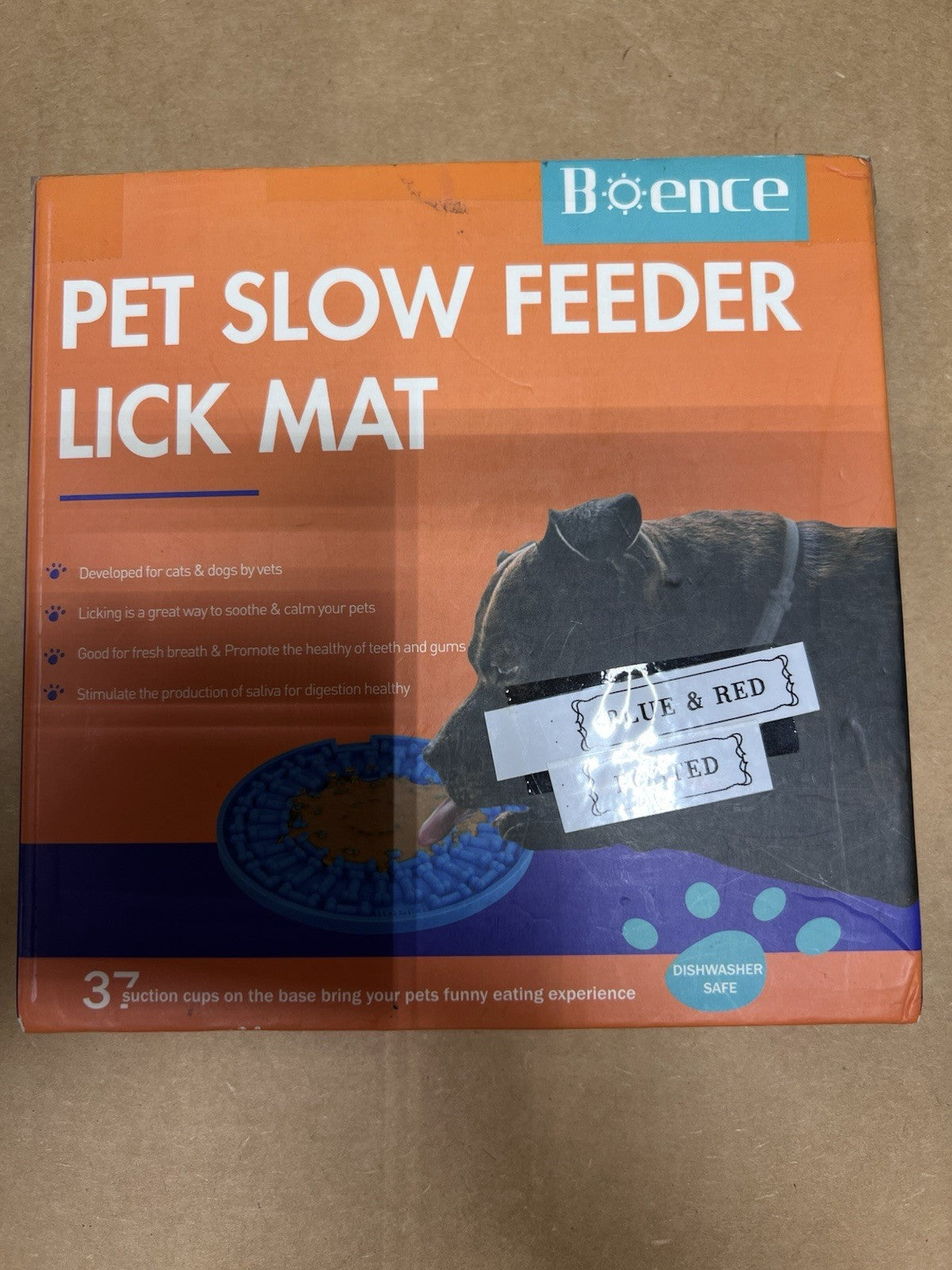 Dog Pet slow feeder lick mat, 2 pack, Suction Cup Base, Blue and Red