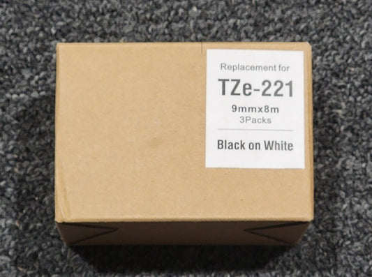 3PK TZ221 Tze-221 Label Tape Black on White Fit for Brother P-Touch 9mm