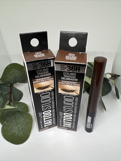Maybelline Tattoo Studio Liquid Ink Liner, Waterproof, Rustic Brown 36H Lot Of 2