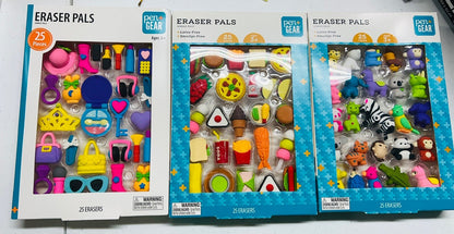 NEW 3 Boxes 25-pc Pen+Gear Eraser Pals Safari, Latex and Smudge Free