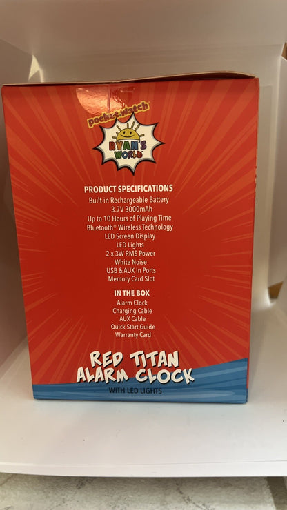 Ryan's World Red Titan Kid's Alarm Clock with Bluetooth Speaker